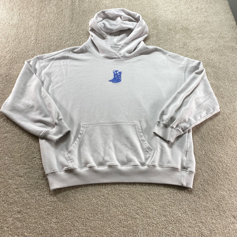 Hollister Hoodie Mens Large White Cowboy Boots Embroidered Pullover Sweatshirt